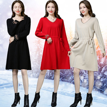 Fat MM fat plus size cashmere base sweater womens pullover cover belly thin medium-long sweater dress loose