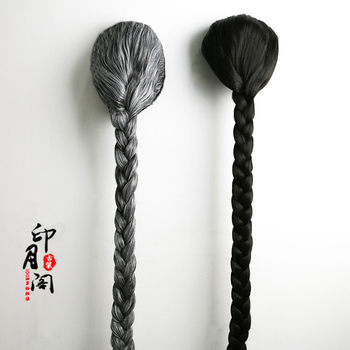 Film and Television Period Costumes, Qing Dynasty Braids, Horseshoe-Shaped Braids, Qing Dynasty Men's Large Braids, Qing Dynasty Wigs, Period Costumes, Black and Gray Braids