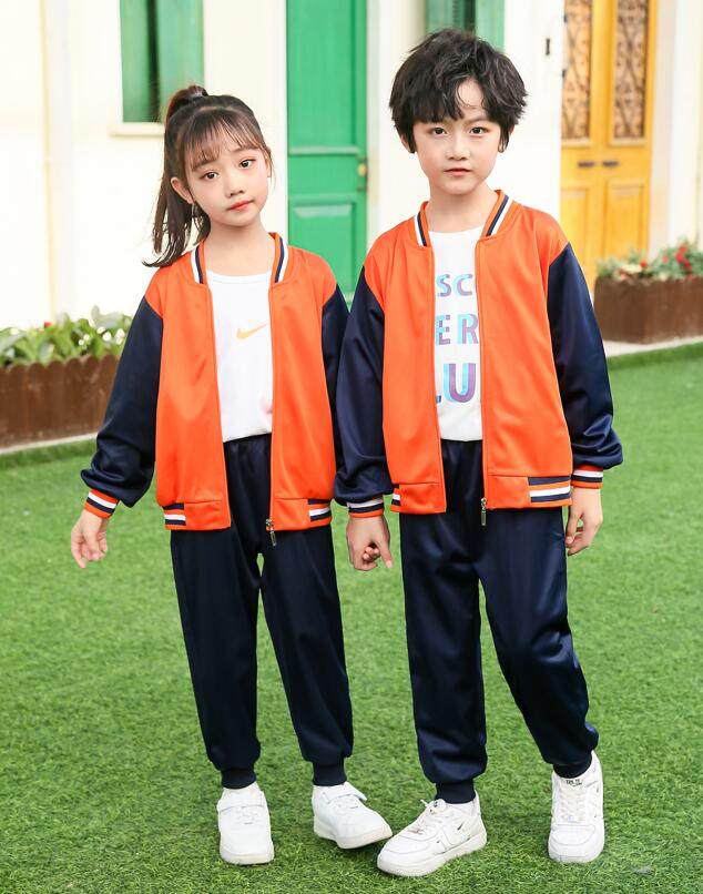 Spring Autumn Winter New Sports Suit Kindergarten Uniforms Class Uniforms Orange Primary School Uniforms Manufacturers Customized Cotton