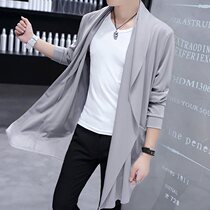 Spring and autumn new windbreaker men long thin cardigan trendy cloak slim handsome buckled youth jacket
