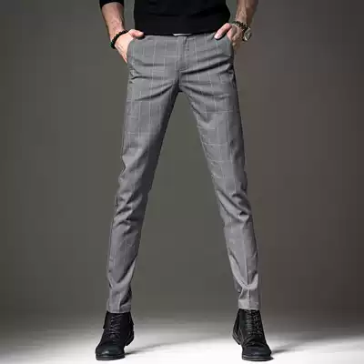 Spring and autumn men's casual pants trousers trend Joker slim slim feet autumn and winter plaid business non-ironing trousers