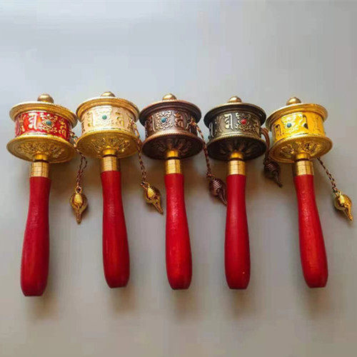 Tibetan Six-Character Mantra Prayer Wheel Hand Cranked Prayer Wheel Pure Metal Tantric Dharma Instrument Lhasa Shipment 
