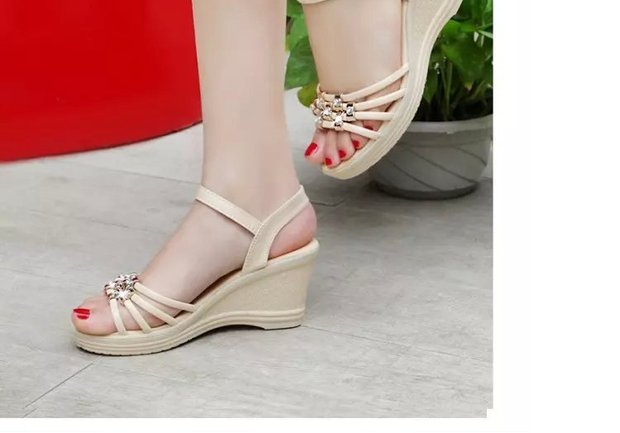 Mùa hè 2018 phiên bản mới của Hàn Quốc của dép nêm nữ mũi nhọn đế dày đế cao, giày đế bệt không thấm nước giản dị với giày nữ dép adidas