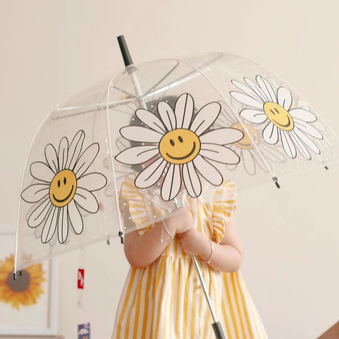 ins net red children windproof rainproof daisy polka dot umbrella baby cute street photo transparent umbrella smiley face umbrella