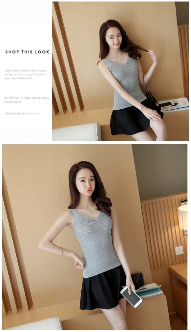 Mùa xuân hè mới của phụ nữ hoang dã sóng mỏng cổ chữ V gợi cảm không tay đan đáy áo quây áo vest nữ shop thời trang nữ
