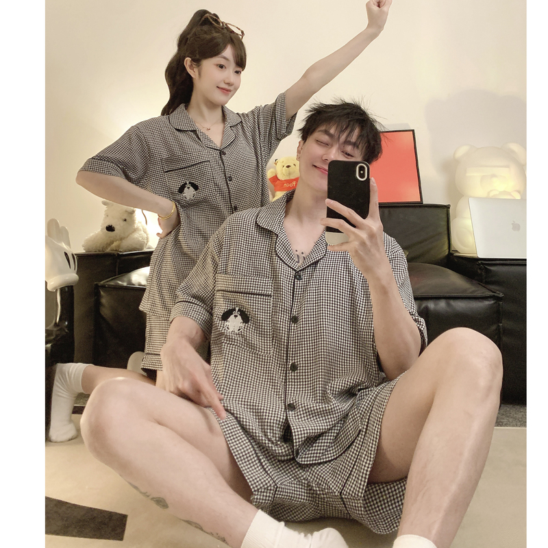 Plus Size 150kg Couple Pajamas Women's New Summer Cloud Cotton Short Sleeve Cute Dog Men's Homewear Set