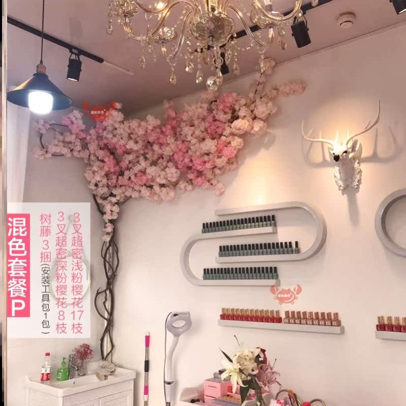 Simulation cherry tree peach blossom tree fake flower tree simulation tree indoor cherry blossom branch Net red shop background Wall Flower Art Room