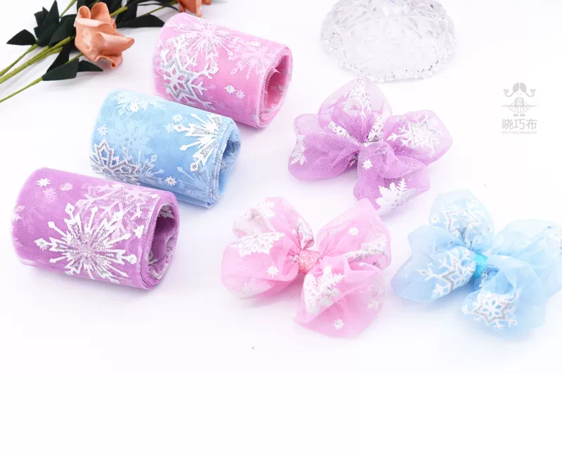 Xiaoqiao vải Hàn Quốc nhập khẩu công chúa băng tuyết sáng bóng bông tuyết sợi lưới thủ công tự làm nơ kẹp tóc nguyên liệu - Công cụ & vật liệu may DIY