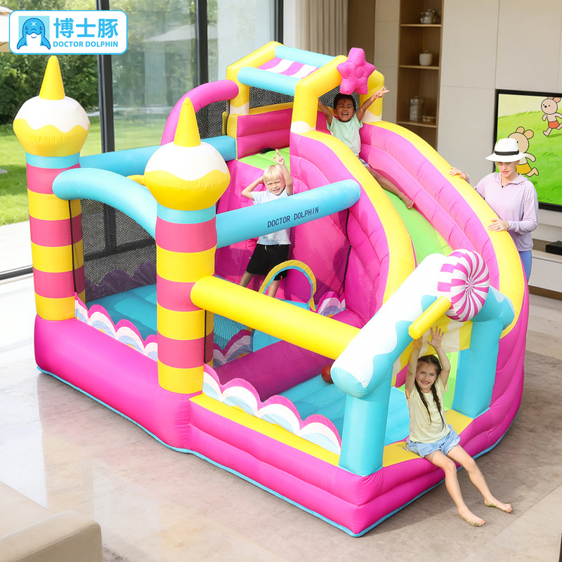 Doctor Dolphin Lollipop Inflatable Castle Indoor Small Children's Trampoline Home Jumping Bed Slide Naughty Castle