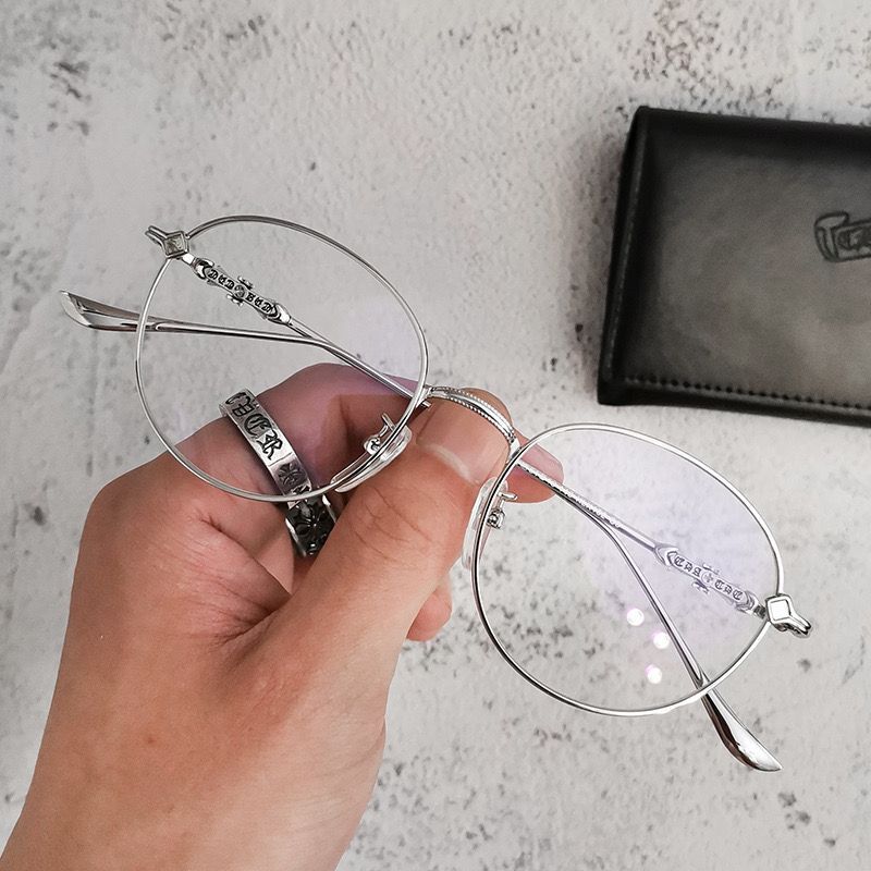 Trendy Chrome Hearts Pure Titanium Prescription Eyeglass Frames for Men and Women, Large Frame, Trendy Blue Light Blocking, Ultra-Light Retro Round Frame, Large Face Glasses