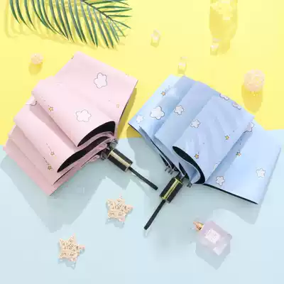 Umbrella Women Sunny and Rain Dual-use Korean hipster Folding Umbrella Black Gum Anti-UV Umbrella Students