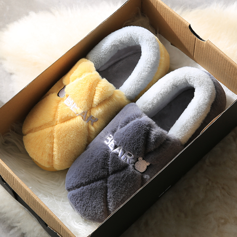 Cotton slippers women's 2019 bag with confinement cotton shoes winter home thick bottom couple indoor home men's autumn and winter