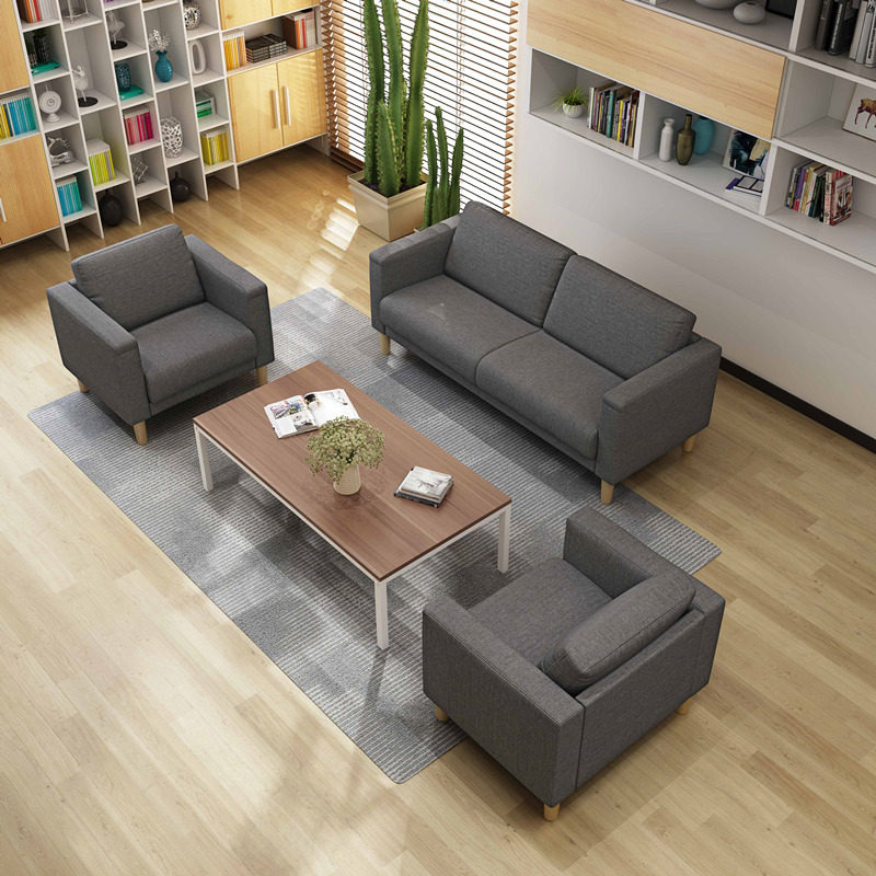 Office sofa coffee table combination three-seat simple modern small office sofa business meeting fabric sofa