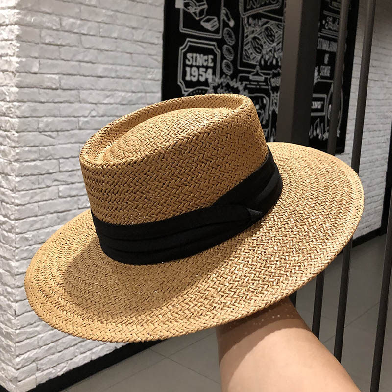 Summer handcrafted wide-brimmed and flat-brimmed socialite hats by Instagram influencers, sunshade and sun protection, vacation beach straw hats for children detail image 2