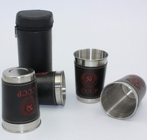 Outdoor sports tourism large capacity kettle stainless steel cups 4 stainless steel cups with leather case travel portable cups
