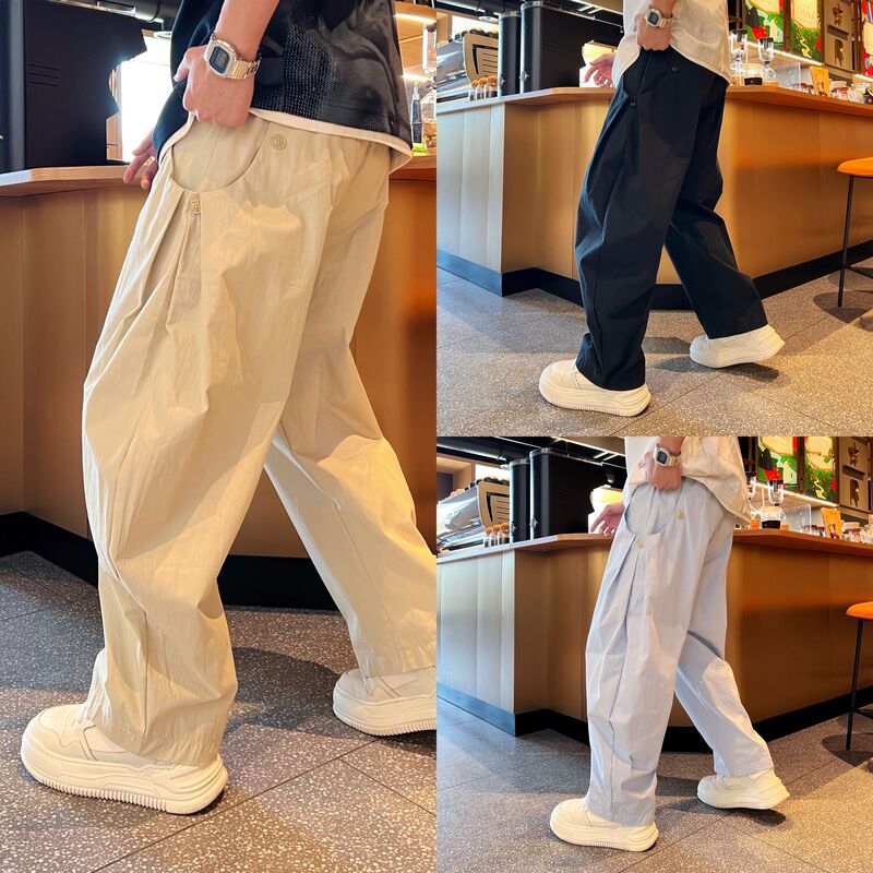 Spring New Fashion Versatile Trendy Unique Japanese Simple Design Loose American Straight-Leg Men's Casual Pants