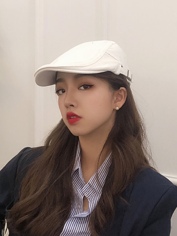 White Vintage Beret - Painter's Beret Disco Cool Hat for Men and Women, Adjustable Forward-Facing Hat