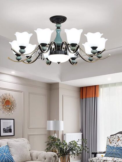 American-Style Living Room Chandelier, Simple and Modern, Elegant Bedroom and Dining Room Ceramic Chandelier, Nordic Creative Lighting, Main Light for the Hall