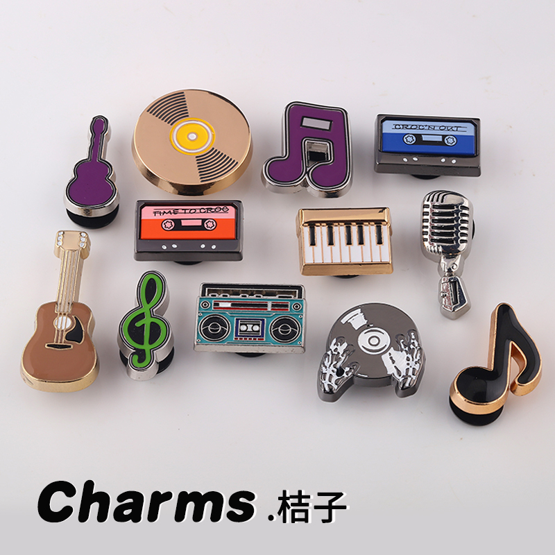 New Style Crocs Shoe Charms Compatible with Crocs Accessories, Metal Violin Note Music Shoe Clips
