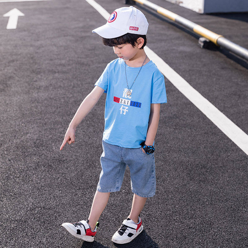 Boys summer clothes 2022 new Western style Korean version handsome trendy 5 children's summer short-sleeved suits 8 summer boys 10 years old