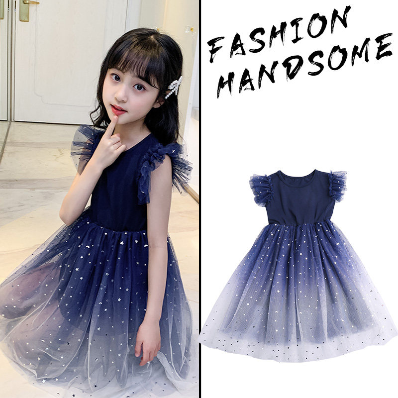 Girl Clothing Children's Summer Style Pont Fluffy Dress Kid Foreign Pie Summer Dress Girl Princess Dresses Children Starry Sky Dress