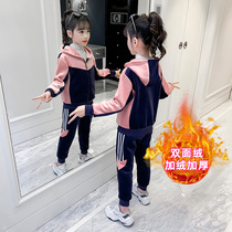 Girl Gold Velvet Suit Autumn Winter Clothing 2022 New Korean version Ocean Gas CUHK Childrens winter sports Two sets of damp