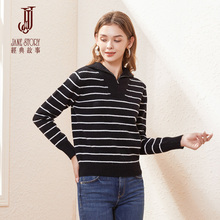 Classic Story Black and White Stripe Knitted Shirt for Women 2024 Spring New Long sleeved Thin Bottom Shirt with Sweater Underlay