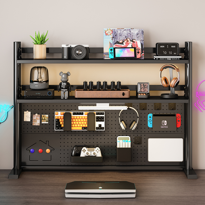 Desktop Pegboard Bookshelf Iron Art Children's Study Desk Space-Saving Storage Dormitory Office Computer Desk Storage Rack