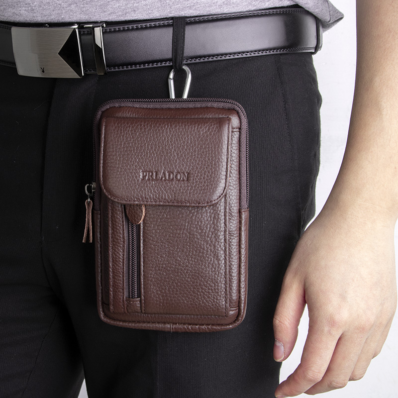 Leather small waist bag men wear belt vertical multi-function messenger bag construction site wear-resistant trend leather backpack mobile phone bag