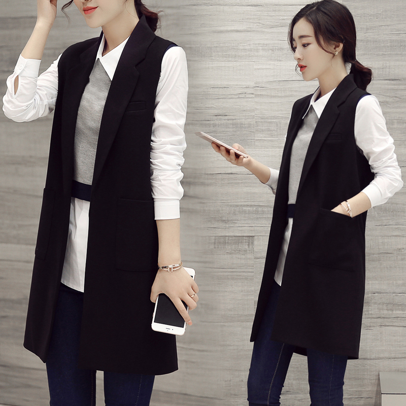 Women's Outerwear Vest for Autumn 2026, New Korean Style Spring and Autumn Mid-Length Slim-Fit Blazer Vest for Ladies