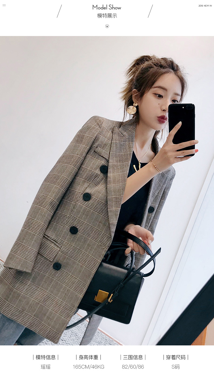 Bộ đồ kẻ sọc nhỏ phiên bản Hàn Quốc của bộ đồ nhỏ 2018 mới mùa thu nữ giản dị giảm béo khí chất dài kiểm tra áo dài vest nữ đẹp