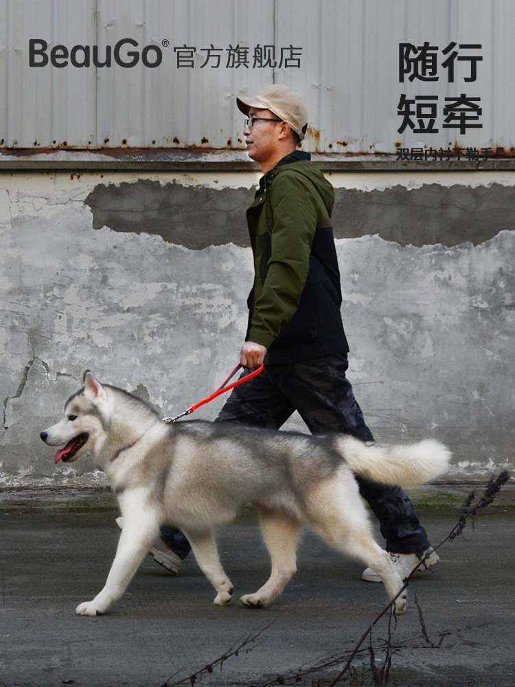 BeauGo medium and large dog training dog one step lead short rope 35CM waterproof rubber pet dog traction rope