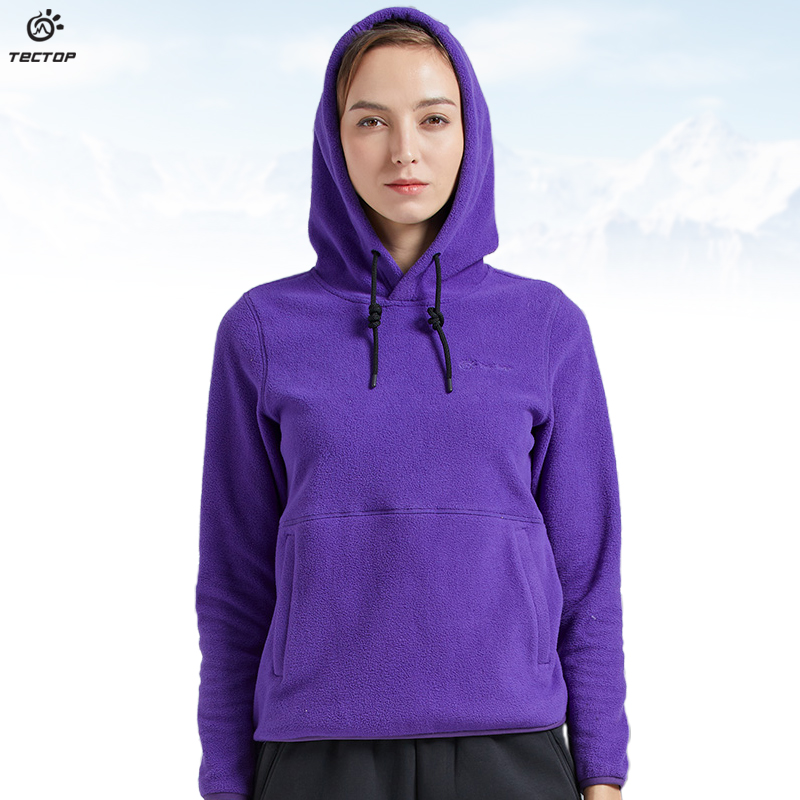 TECTOP outdoor autumn and winter pullover hooded sweatshirt ladies warm fleece thin casual jacket