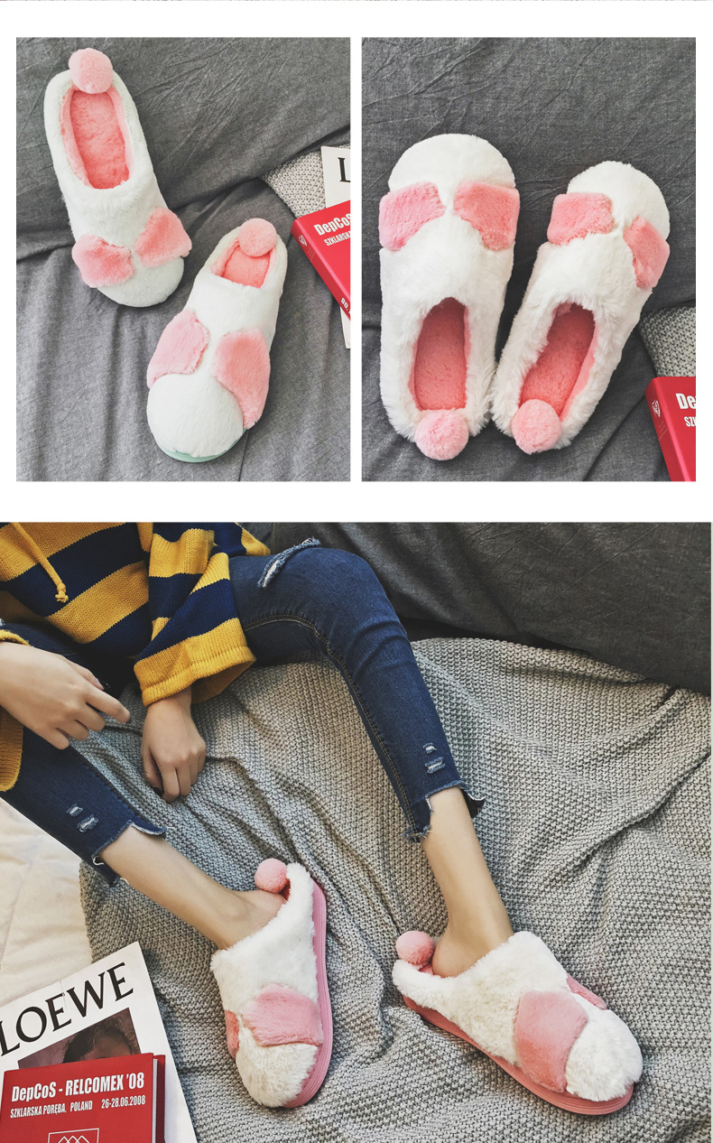 Mùa đông ấm áp đôi nam nữ dễ thương phim hoạt hình túi lông với đáy dày trong nhà trượt dép bông mặt trăng sục nữ mũi nhọn