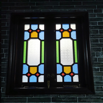 Stained glass Manchurian window Lingnan old-fashioned Xiguan embossed glass antique doors and windows solid wood door sliding door screen