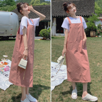Spring Summer Gestation Womens Clothing Summer Tennis Red Suit Fashion style Braces Skirts minus Wear Dress Summer Two Sets of Long Dresses Dress