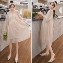 Pregnancy Woman Dress Spring Autumn Dress Fashion style Two sets Skirt Snowspun Skirt Mesh Red Fairy Skirt Spring Summer Pregnant Woman Dress