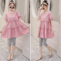 Summer pregnant woman doll Shirt suit Fashion style Ocean Gas Minus age short sleeves Loose Little Sublian Dress