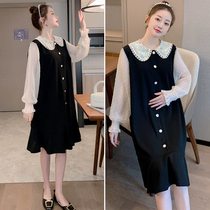 Pregnant woman with dress for dress and autumn clothing new fashion foreign air advanced and age-style Hepburn dresses unconspicued with net red women