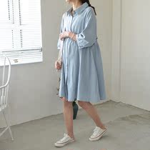 Spring Summer Gestational Woman Dress Fashion style Shirt Dress Loose big code Closeted Waist Cover Belted dress Pure cotton Summer dress