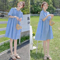 Pregnant Woman Dress Dress Fashion style Summer Sweetness Doll Skirt Easy big-size Collar Skirt Gestation Summer Dress