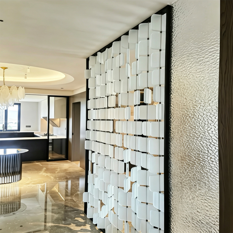 Stainless Steel Crystal Glass Hanging Screen Double-Sided Acrylic Partition Sofa Metal Background Booth Entrance Hallway