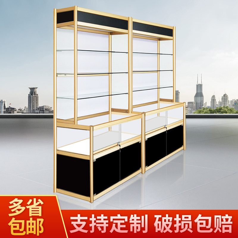 Boutique L Type Display Counter Titanium Alloy Exhibition Cabinet Container Glass Jewellery Computer Cosmetics Display Cabinet