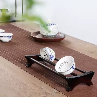 Ebony rosewood double-layer large teacup holder Solid wood water cup holder Kung Fu tea set Teacup holder Tea ceremony accessories