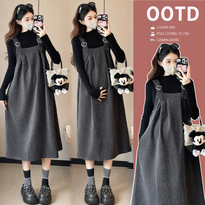 Maternity Wear 2026 New Korean Style Trendy Mom Autumn and Winter Stylish Personality Suspender Dress Loose Maternity Dress Set Autumn Maternity Wear 2026 New Korean Style Trendy Mom Autumn and Winter Stylish Personality Suspender Dress Loose Maternity Dress Set Autumn