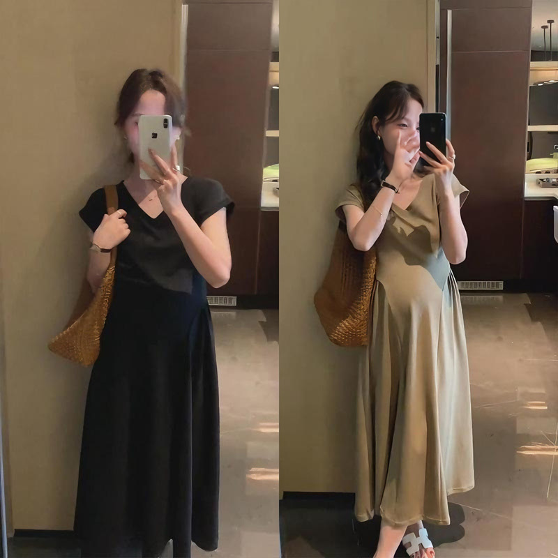 Maternity Wear 2026 New Summer Style Loose and Trendy French-Style Outfits for Pregnant Women, Suitable for Commuting, Maternity Dresses