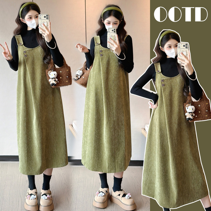 Maternity Wear 2026 New Korean Style Winter Outfit Set, Stylish and Sophisticated Maternity Dress, Suspender Dress for Autumn