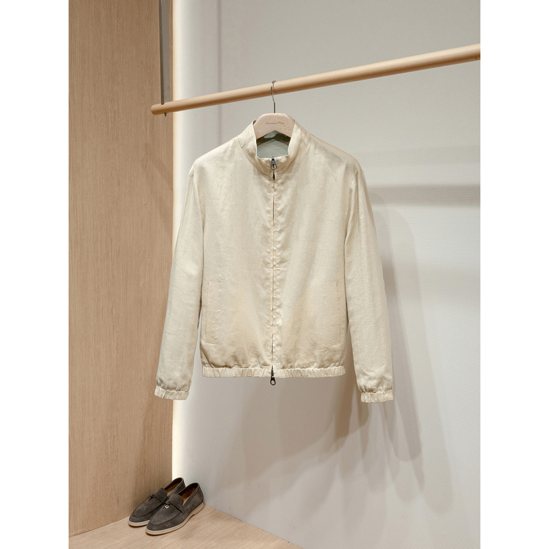 【26900 Lp Edition】100% Linen Old Money Style Bomber Men's Stand Collar Reversible Jacket 【26900 Lp Edition】100% Linen Old Money Style Bomber Men's Stand Collar Reversible Jacket