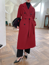 101801 carts red double-sided cashmere big coat woman 2023 new medium and long high-end wool coat Eurostock