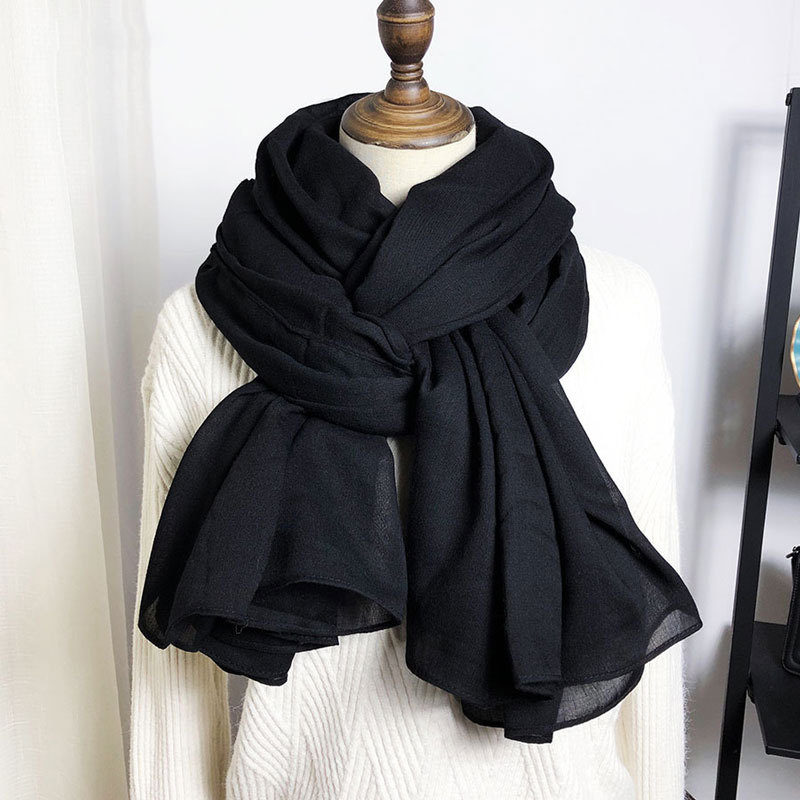Korean Style Versatile Solid Color Oversized Spring and Autumn Black Cotton and Linen Feel Scarf Artistic Women's Winter Shawl Silk Scarf for Women Korean Style Versatile Solid Color Oversized Spring and Autumn Black Cotton and Linen Feel Scarf Artistic Women's Winter Shawl Silk Scarf for Women